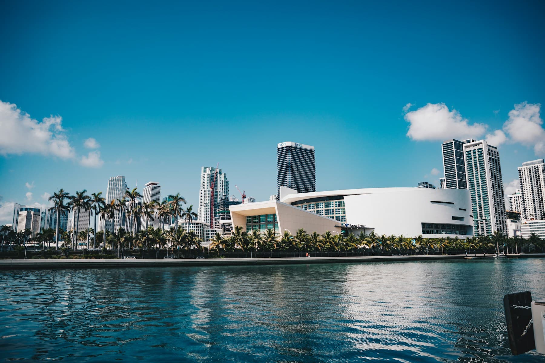 Miami skyline reflected on the water