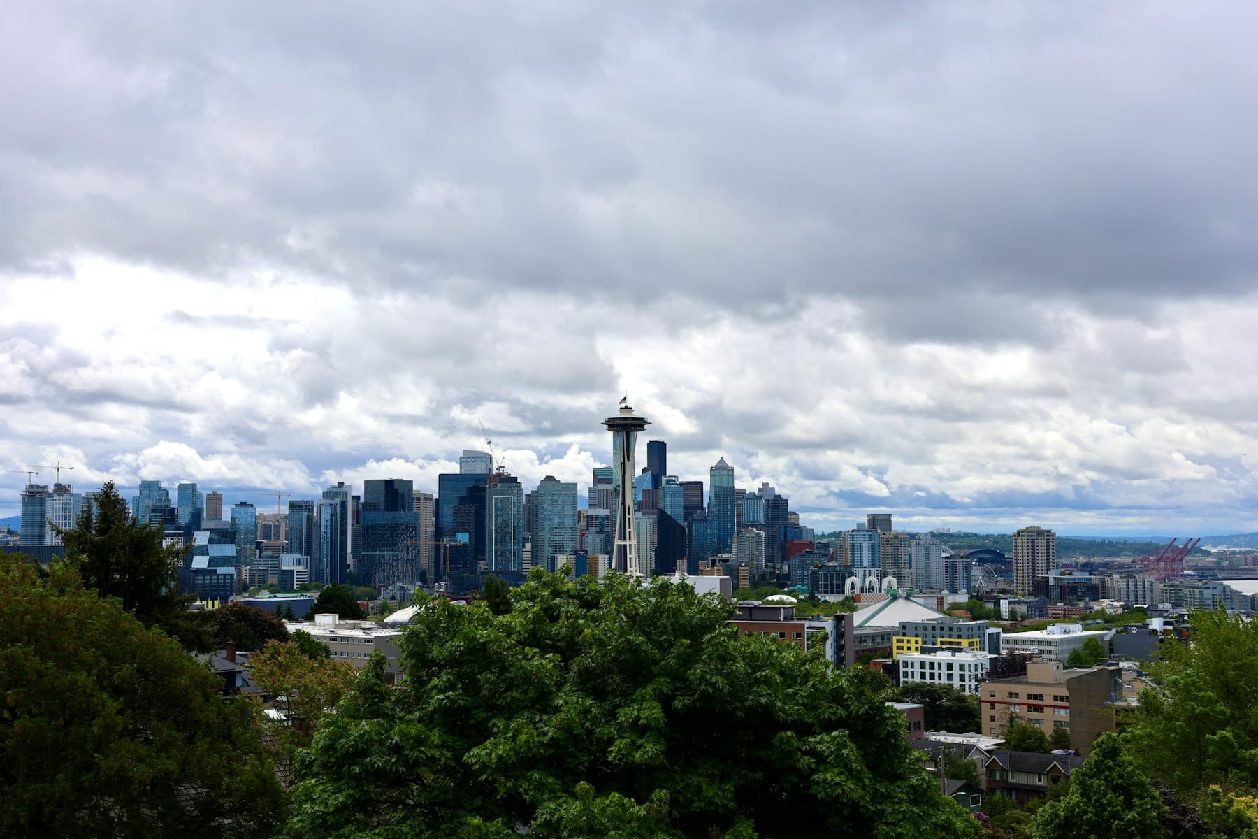 Seattle skyline under a cloudy sky
